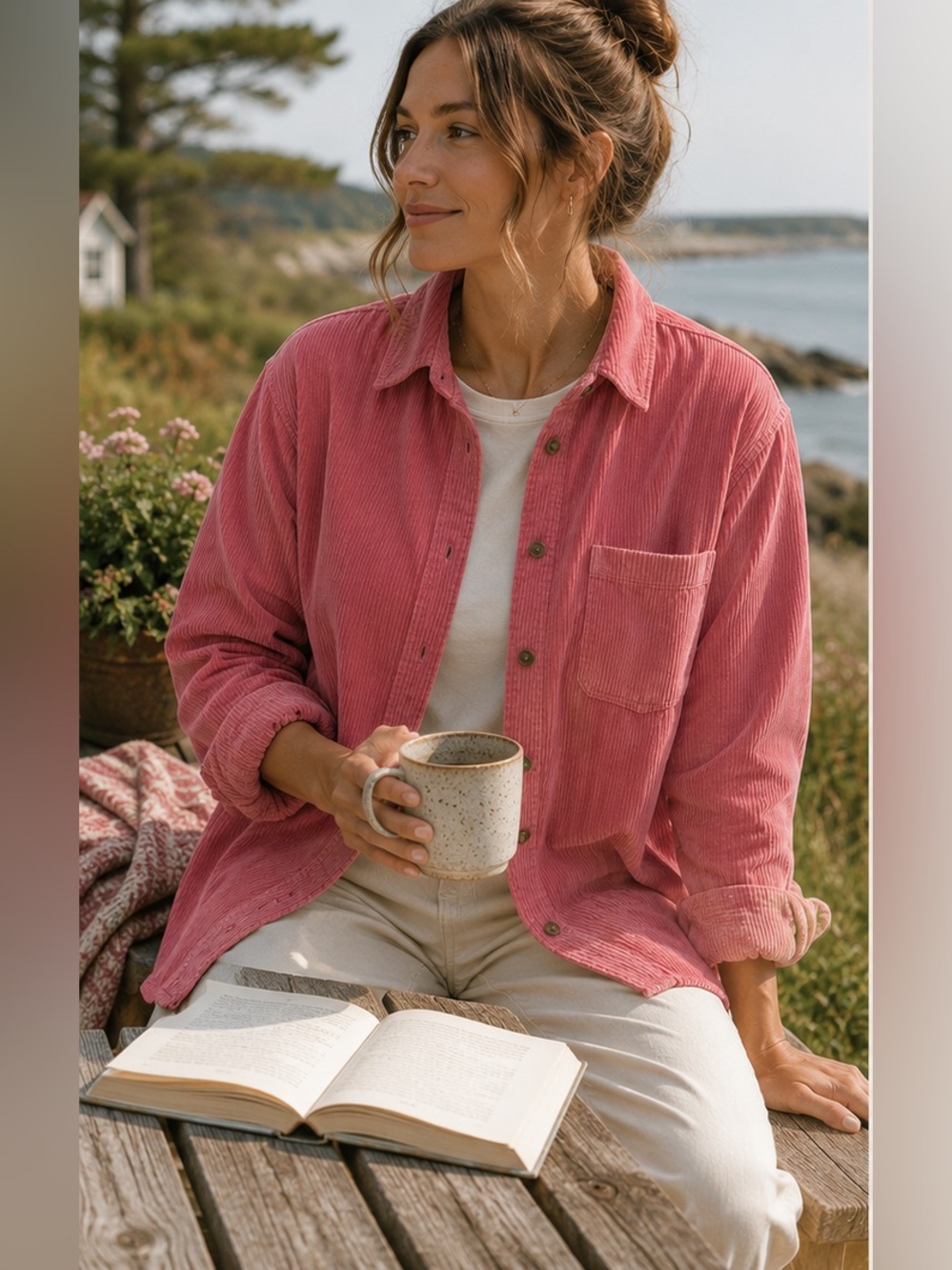 L.L. Bean Pink Corduroy Button-Down Shirt